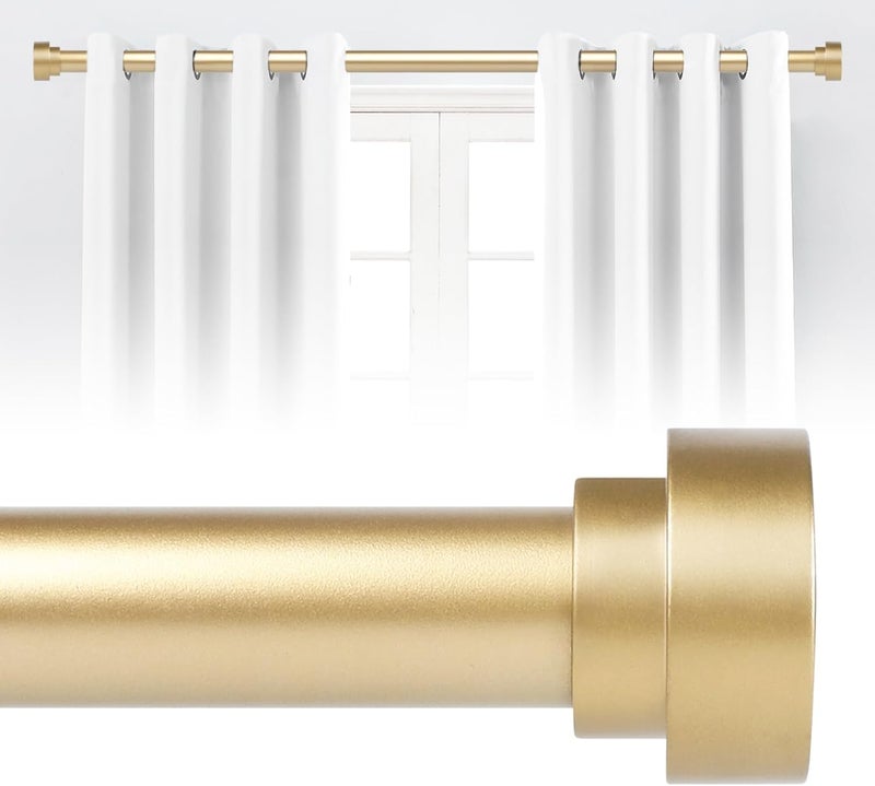 hei! dear Gold Curtain Rods for Windows 48 to 84 Inch,1 Inch Heavy Duty Curtain Rods,Adjustable Modern Drapery Rod,Window Single Pole 30-84,Brass Gold - Image 1